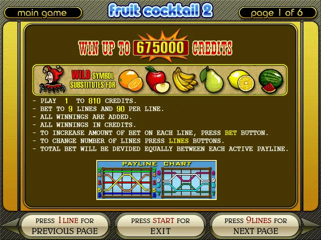 Reglas y esquema de líneas de Fruit Cocktail 2